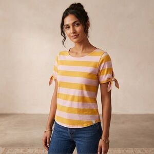Striped Tie-Sleeve Tee in Pink and Mustard